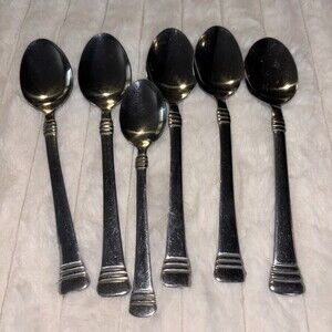 Lot of 6 Cambridge Stainless CODIE Glossy Spoons - 5 Place Soup & 1 Teaspoon